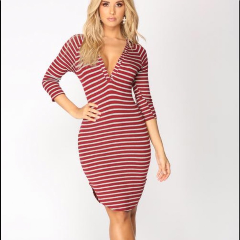 New Knit Stripe Ripped Dress with Hood, Size M